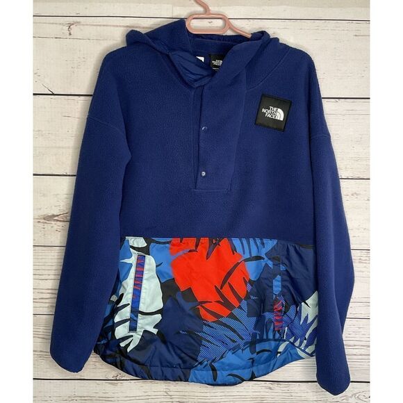 The North Fleece Jacket Womens Medium M Blue‎ Red  Hooded Half Snap Long Sleeve - Picture 1 of 13